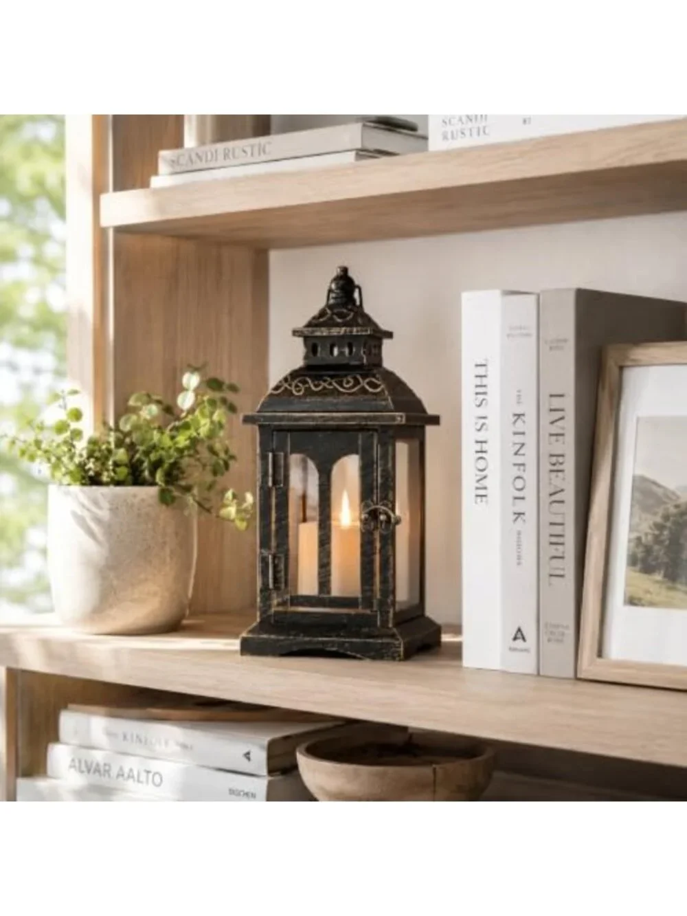 Vintage Metal Candle Lantern - Decorative Indoor/Outdoor Hanging Light for Home
